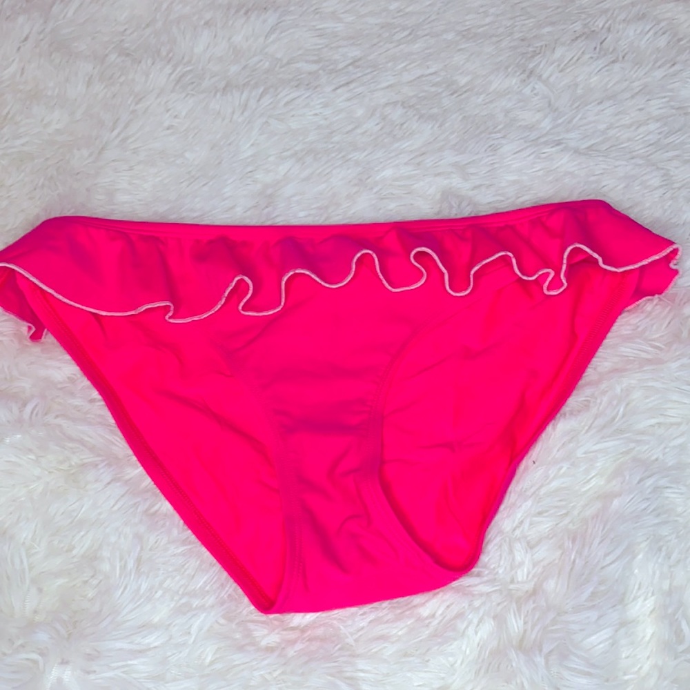Aerie Hot Pink White Trim Ruffled Bikini Bottoms Size Medium